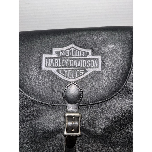 Vintage Harley Davidson Black/White Speckled Leather Backpack/Bar & Shield - Picture 2 of 9